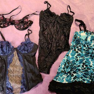 4 piece lingerie lot sz small la senza Corset baby doll teddy